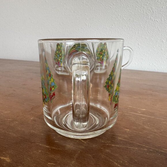 Set of 4 Vintage Luminarc Christmas Tree Mugs, Clear Glass Holiday Cups - Picture 3 of 8